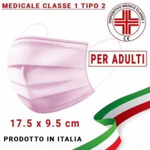 Mascherina Medicale ADULTI Tipo 2 tre strati UNI EN 14683:2019 modello chirurgico colore Rosa (confezione sigillata da 10pz)