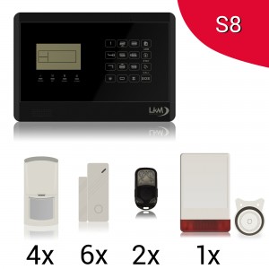 KIT S8 M2E Antifurto Allarme Casa LKM Security Kit Wireless Senza Fili Controllabile da Cellulare. Menù con Sintesi Vocale in Italiano e Manuale in Italiano Colore Nero