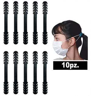 [NEW-CONFORT] 10X Fascetta di estensione per elastici delle mascherine, 10 pezzi, protezione per le orecchie, colore nero