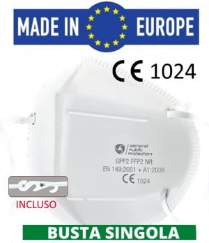 10PZ  GPP Mascherina FFP2 con Laccio salvaorecchie CERTIFICATA CE 1024, EN 149 uso DPI confezione con istruzioni in italiano confezione da 10 Pezzi