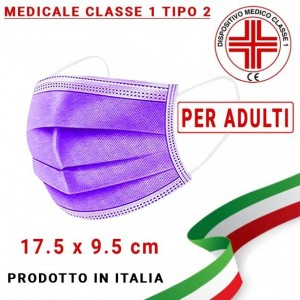 Mascherina Medicale ADULTI Tipo 2 tre strati UNI EN 14683:2019 modello chirurgico colore Viola (confezione sigillata da 10pz)