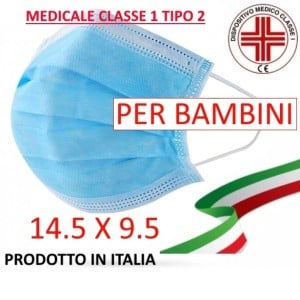 [PRODUZIONE ITALIANA] Mascherina Medicale BAMBINI Classe I TIPO 2 tre strati UNI EN 14683:2019 modello chirurgico