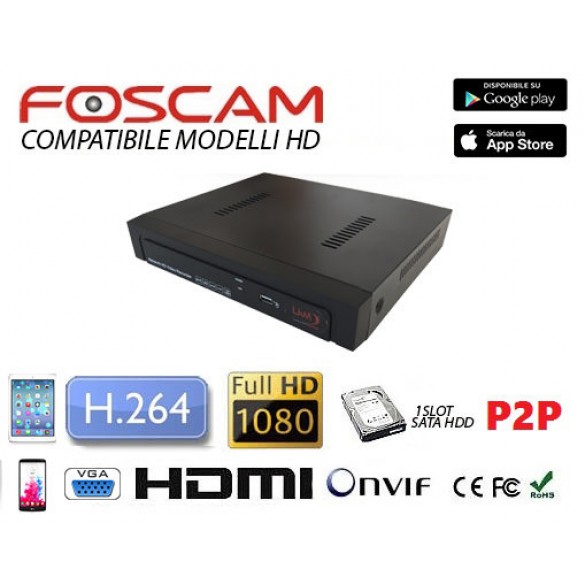LKM® Registratore NVR 8 canali per telecamere ed impianti IP ad alta risoluzione colore nero - HD Foscam onvif compatibile