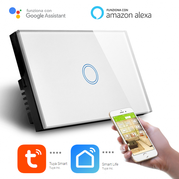 Interruttore Smart Home a 1 posizione Touch WiFi Bianco LKM-SMSWT01W LKM Security Cristallo Temperato Controllo a Led Compatibile con Amazon Echo e Google Home