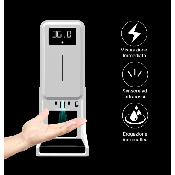 Dispenser automatico con termoscanner per igienizzante sanitario mani con termometro per la misurazione della temperatura con termoscanner Versione 2021