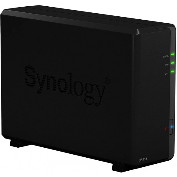 Synology Disk Station DS118 NVR NAS 15 canali per telecamere IP con due licenze incluse Quad Core 1.4 GHz, DDR4 1GB, 1 X 3,5” o 2,5” SATA III/II 