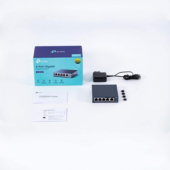TP-Link TL-SG105 Switch 5 Porte Gigabit 10/100/1000 Mbps, Plug & Play, Nessuna Configurazione Richiesta, Struttura in Acciaio