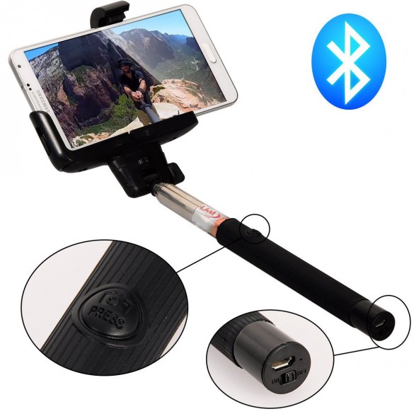 Selfie Stick Wireless, Monopiede Bluetooth Universale con Asta Estendibile per iPhone 6/ 6 plus/ 5/ 5s, Samsung s5/ S4/ Note 3, ecc. (HD-P7 Nero)