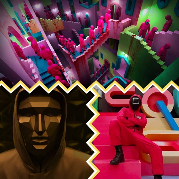 Squid Game Maschera Qualità Premium Simbolo Triangolo misura 25X18X9 Maschera Da Gioco Di Ruolo