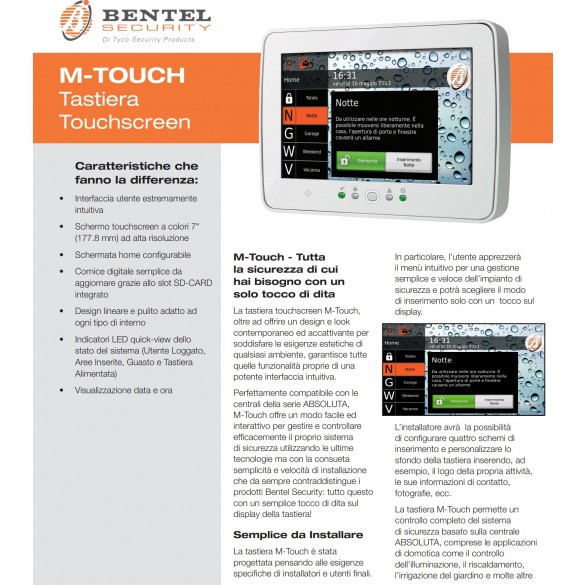 Tastiera Touch screen per centrali Allarme  Absoluta