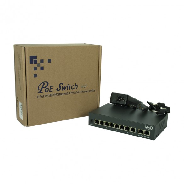 Switch PoE 8 Porte PoE LKM Security campatto compatibile con tutte le telecamere IP PoE