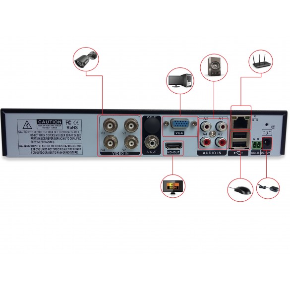 Kit LKM Security Videosorveglianza DVR AHD analogico 4 canali con telecamere da Esterno con infrarossi P2P