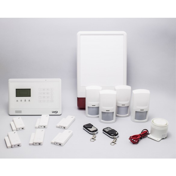 KIT S8 M2E Antifurto Allarme Casa LKM Security Kit Wireless Senza Fili Controllabile da Cellulare. Menù con Sintesi Vocale in Italiano e Manuale in Italiano Colore Bianco