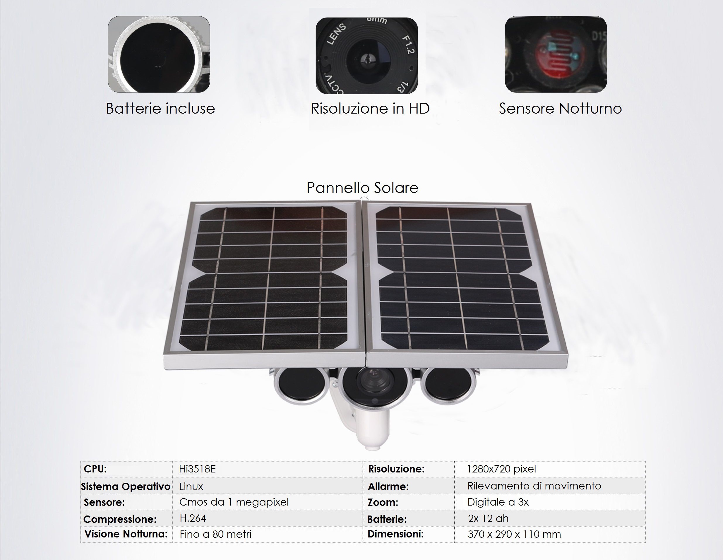 Telecamera con pannello solare e batteria da Esterno IP Wireless LKM Security P2P Wifi HD 720P